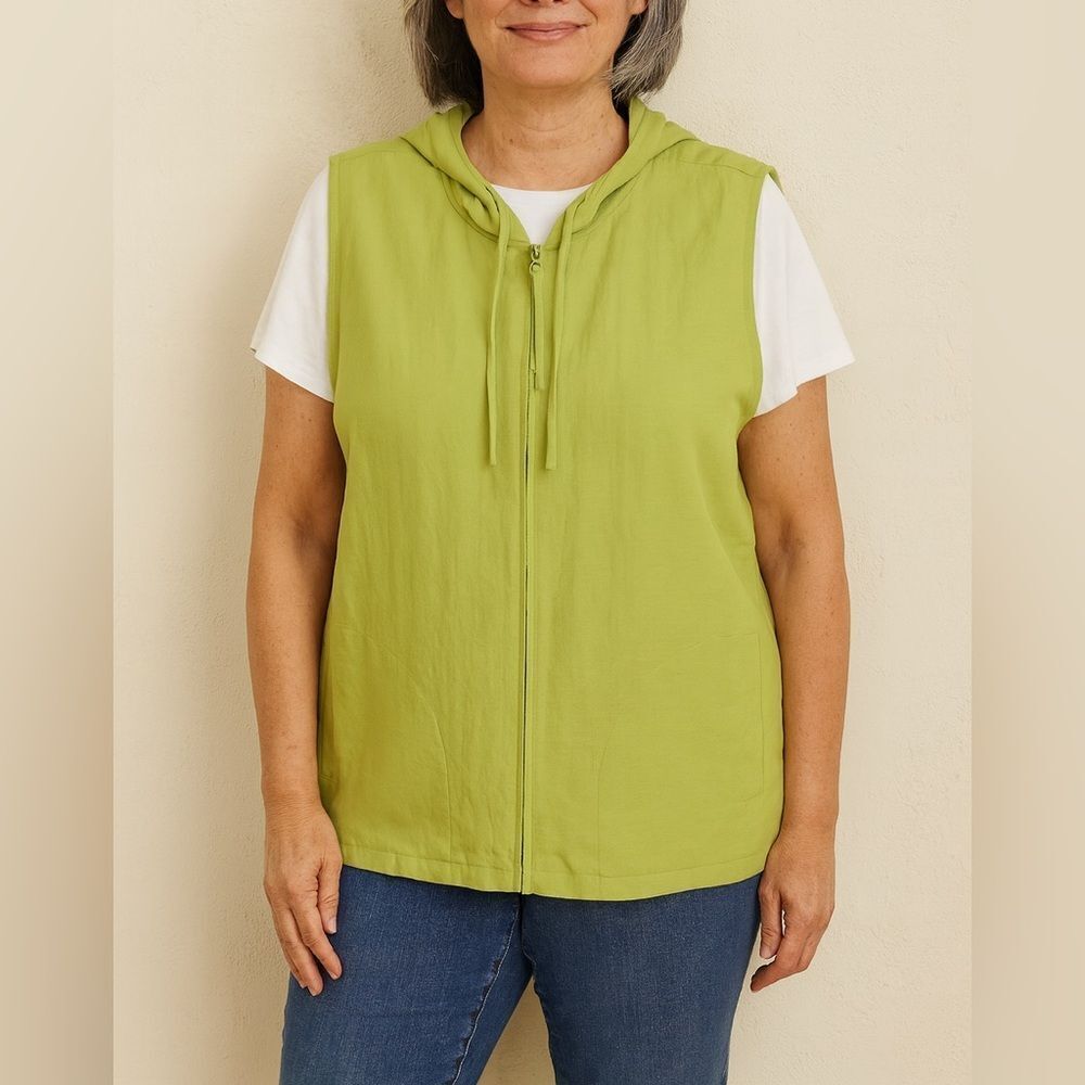 Loose Threads by Virginia Moreno Silk Linen Sleeveless Zip Hoodie Vest M